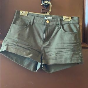 olive green high rise shorts